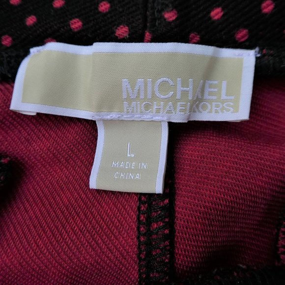 Michael Kors Pants Knit Navy Red Polka Dot Gold Hardware Stretch Split Ankle L - Picture 9 of 10